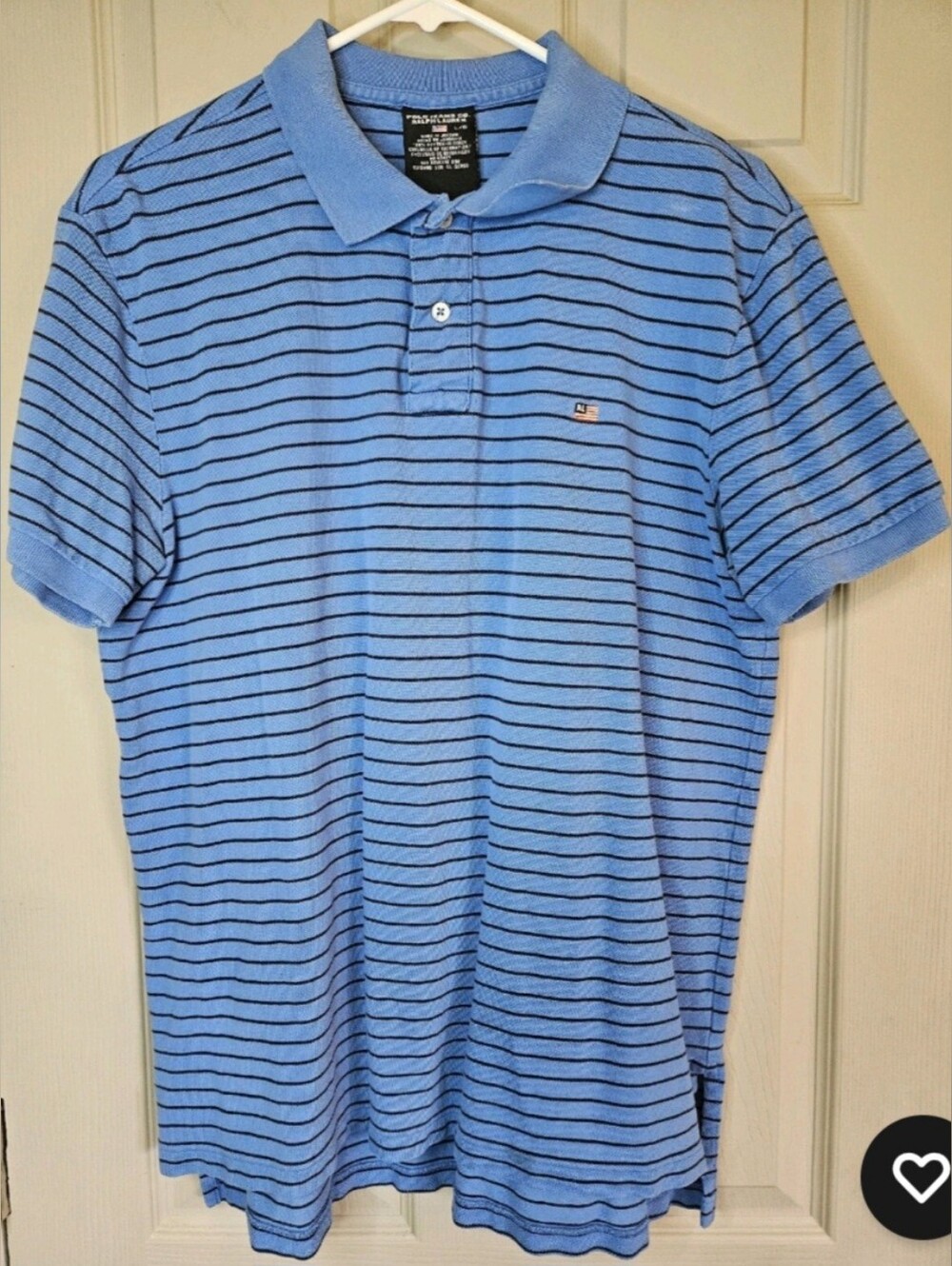 Polo Jeans Ralph Lauren Men's Cotton Blue Striped Polo Shirt Flag Logo Sz Large